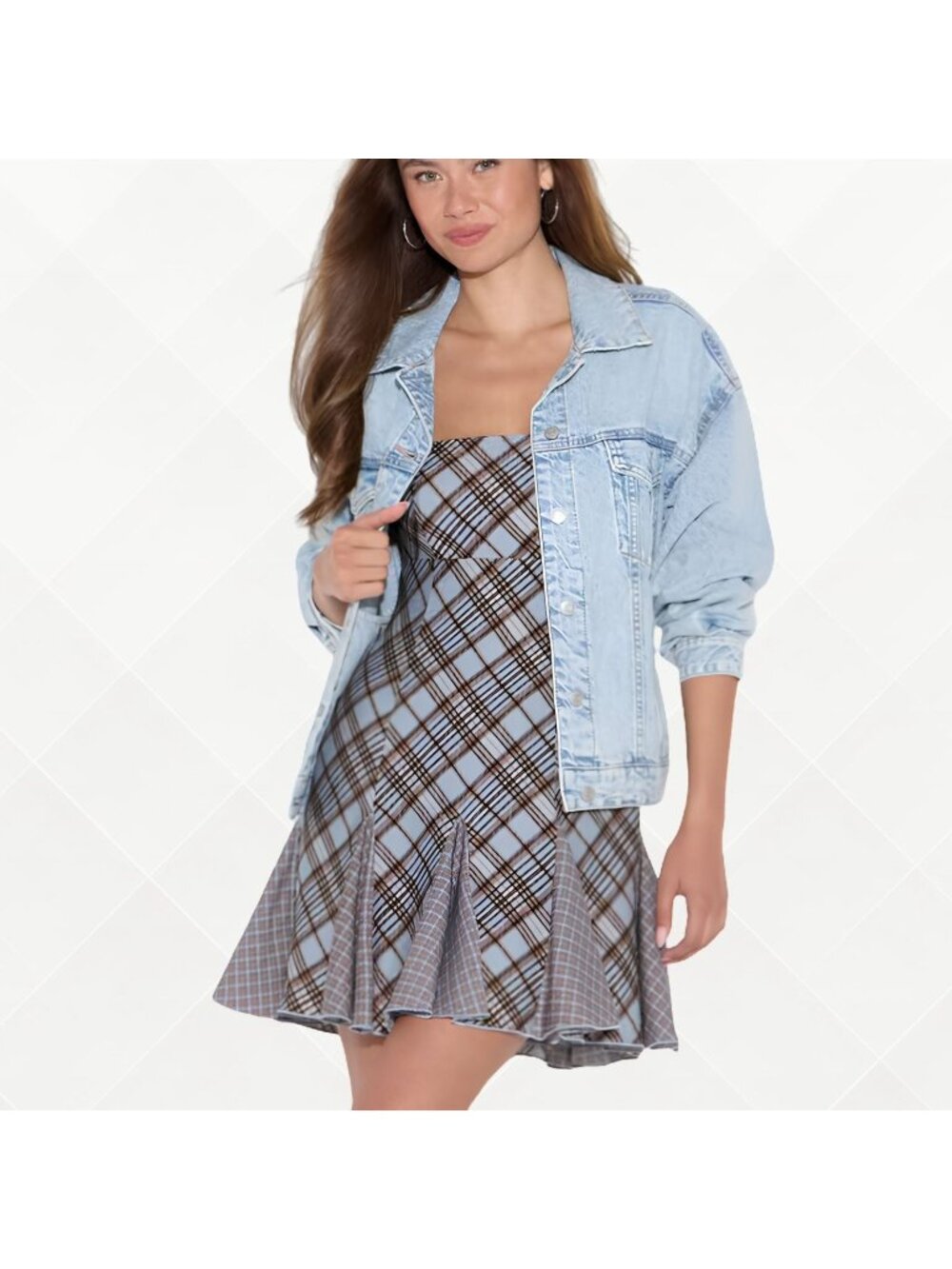 Wild Fable Halter Mini Dress • L • NWT • Slate Blue Plaid